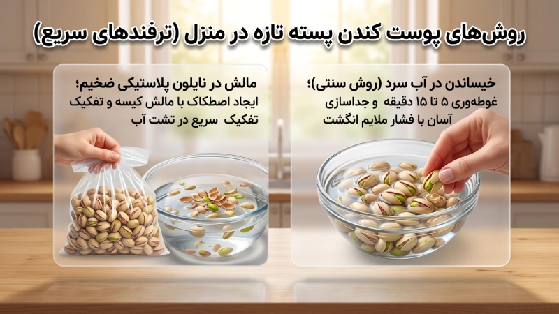 روش‌های پوست کندن پسته تازه در منزل (ترفندهای سریع)